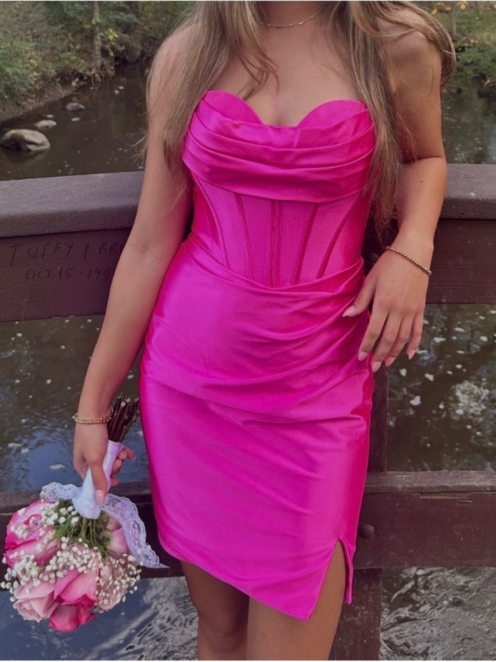 Strapless Corset Mini Dress in Hot Pink